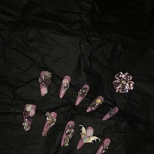 Glamorous Pink Embellished Press-On Nails